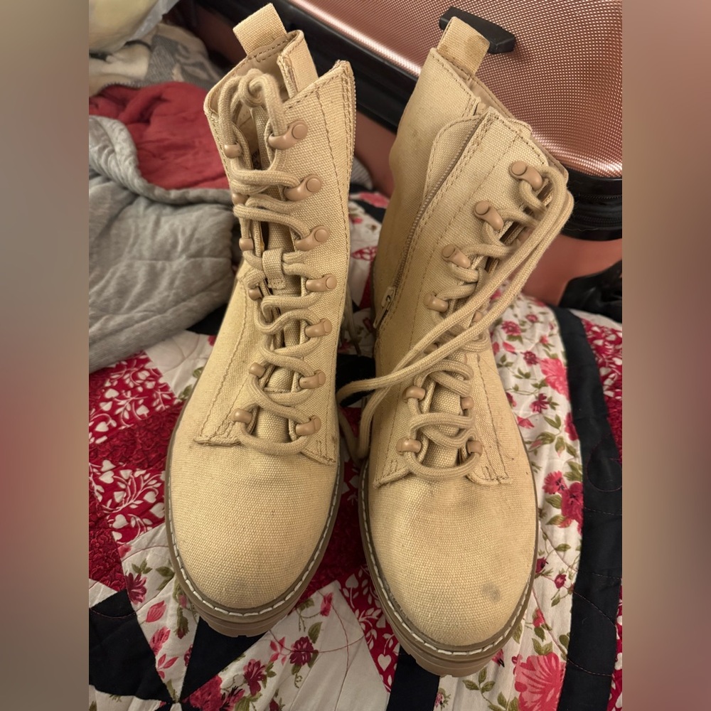 Tan Canvas Women's Boots